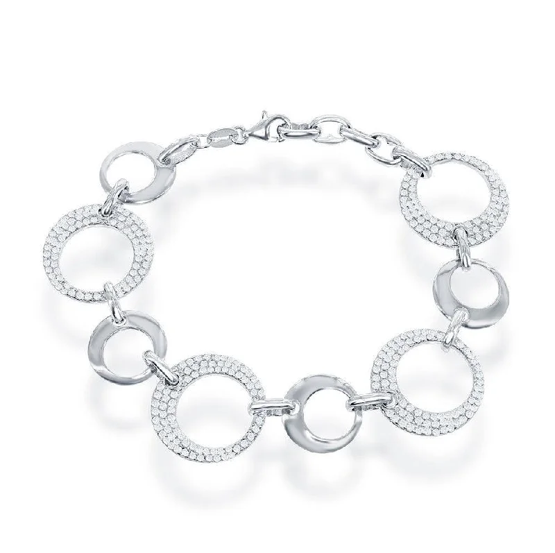 ladies bracelets minimalist-Sterling Silver Alternating Shiny and CZ Open Circle Bracelet