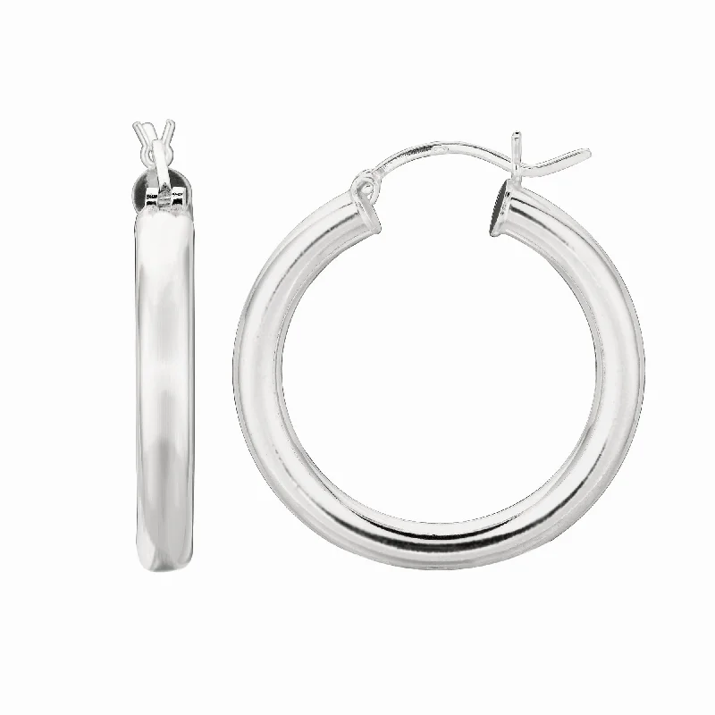 Ladies earrings her sparkle -Silver 4x25mm Hoop Earring