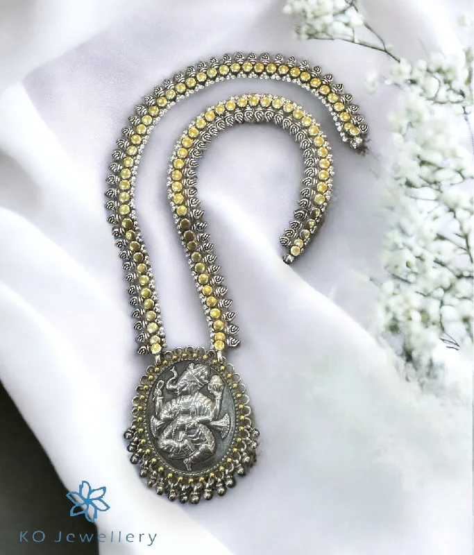 ladies necklaces expensive-The Dancing Silver Antique Ganesha Necklace