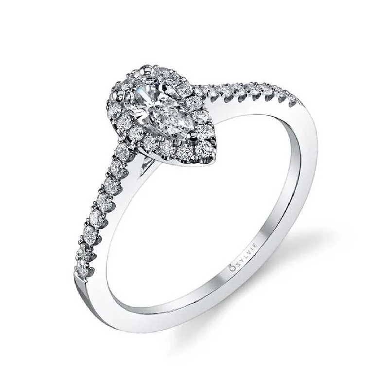 Ladies engagement rings line radiance -Sylvie Classic Petite Pear Shaped Engagement Ring With Halo SY696-PS