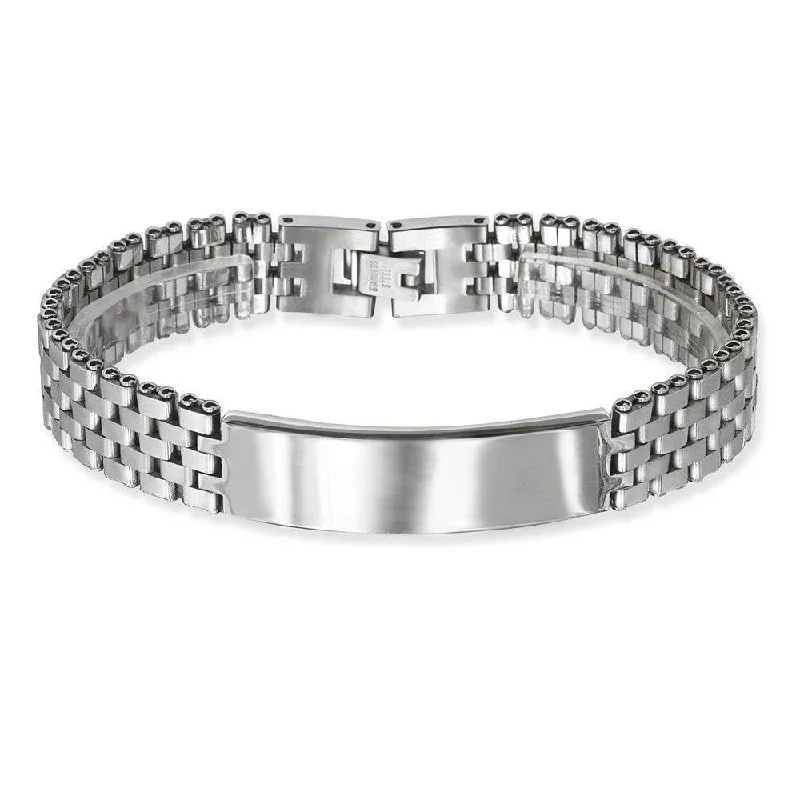 ladies bracelets spring-Stainless Steel Watch Style with Bar Bracelet, 8.5"