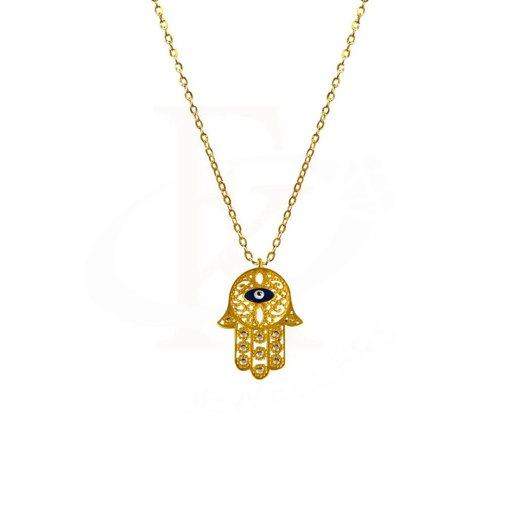 ladies necklaces near me-Gold Hamsa Hand with Evil Eye Necklace 18KT - FKJNKL1821