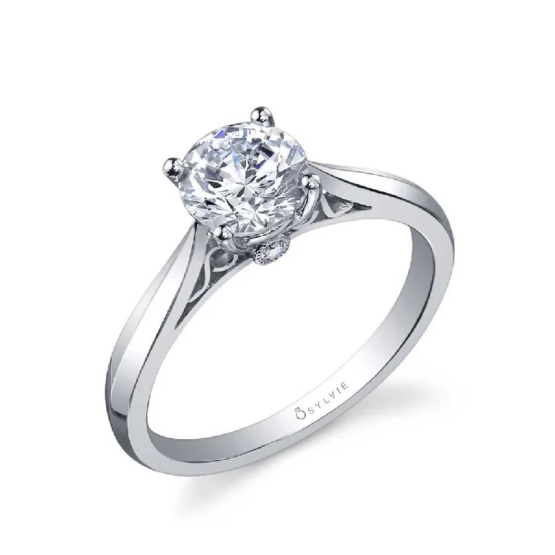 Ladies engagement rings stage shine -Sylvie Round High Polish Engagement Ring SY904