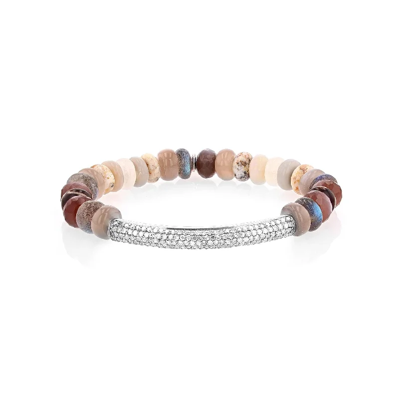 ladies bracelets tarnish free-Neutral Gradient Bead Bracelet with Diamond Bar : B0003383