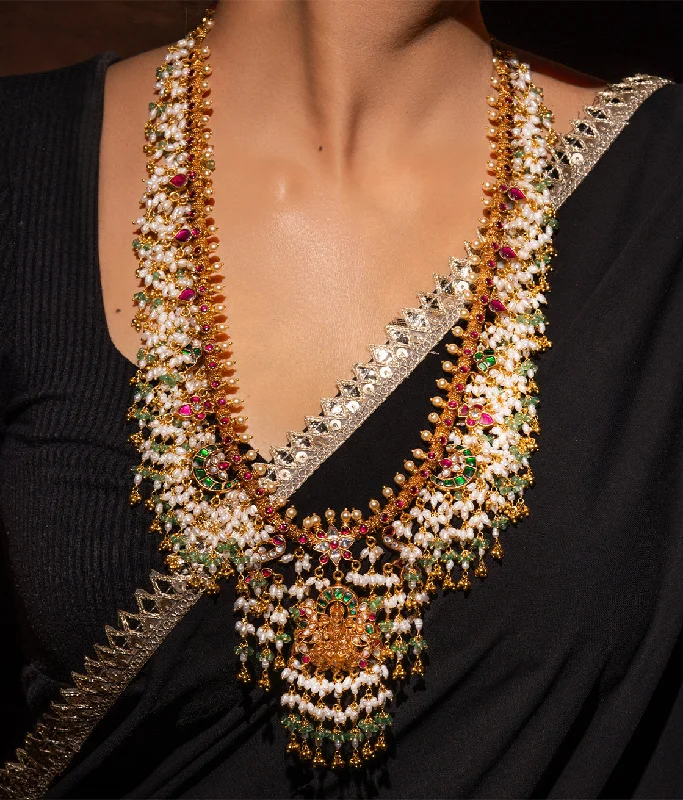 ladies necklaces synthetic-The Darshi Silver Kundan-Jadau Pearl Necklace