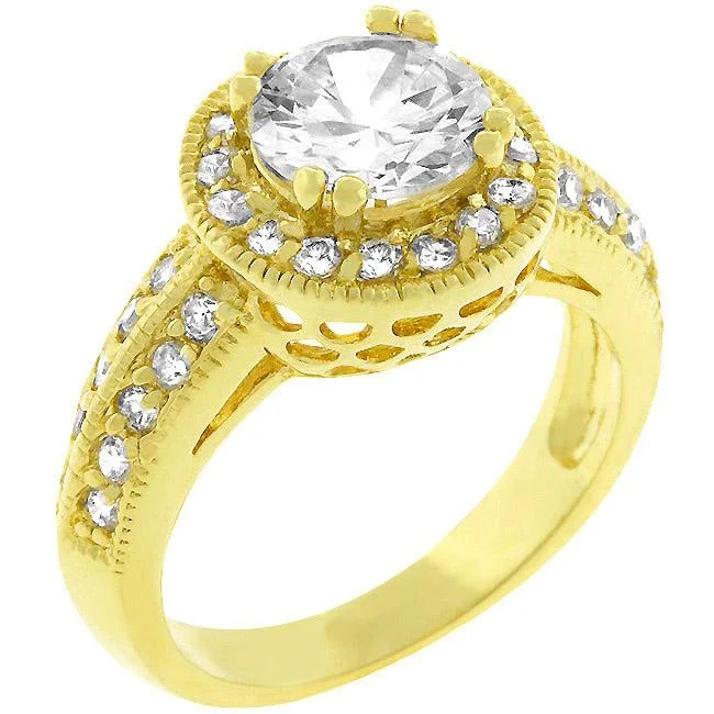 Ladies engagement rings spike glow -Nevada 1.7ct Round Halo Gold Engagement Ring | 2.2ct