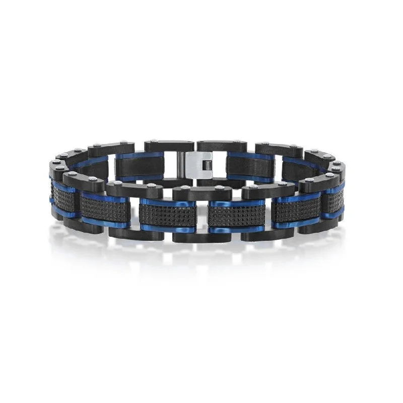 ladies bracelets bespoke-Stainless Steel Blue and Black Bracelet, 8.5"