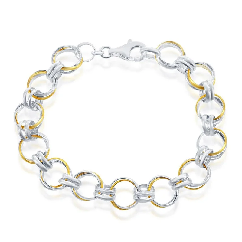 ladies bracelets online-Classic Women's Bracelet - Sterling Silver and GP Multi Circle Link | S-4655