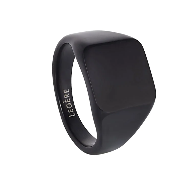 Ladies rings true radiance -Black IP Finish Stainless Steel Square Signet Ring  - Size 12