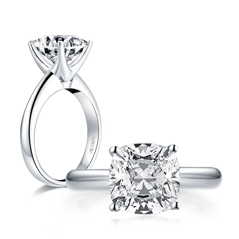 Ladies engagement rings dawn glow -Danae 9mm Cushion Solitaire Zirconia Engagement Ring | 4.1ct | Sterling Silver