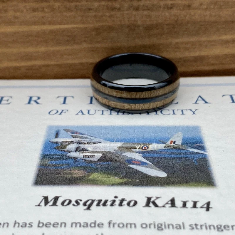 Ladies rings emerald brilliance -“The Aviator” 100% USA Made Black Ceramic Ring With Wood From RAF Mosquito Airplane