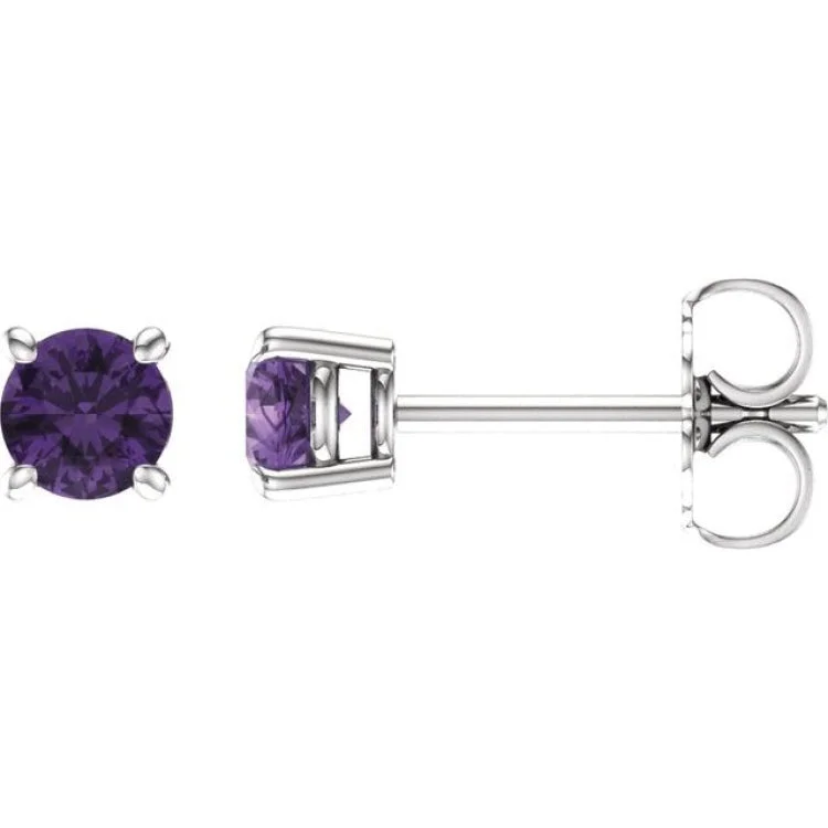 Ladies earrings scarce charm -14K White 4 mm Natural Amethyst Stud Earrings with Friction Post