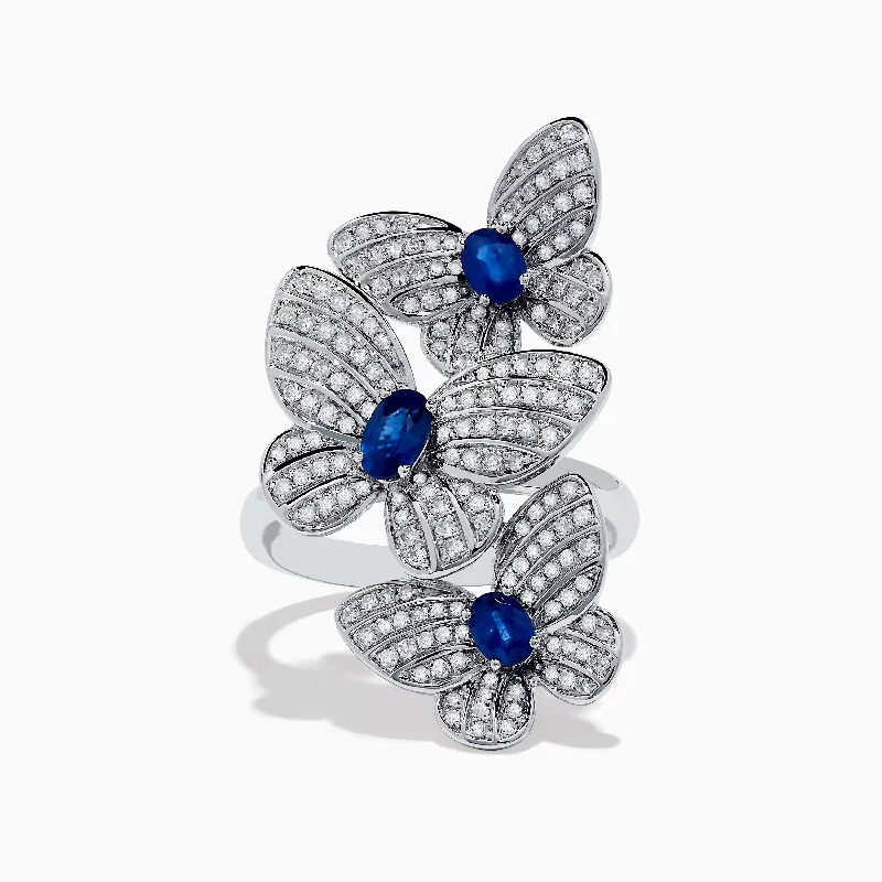 Ladies rings peace radiance -Nature 14K White Gold Blue Sapphire and Diamond Butterfly Ring