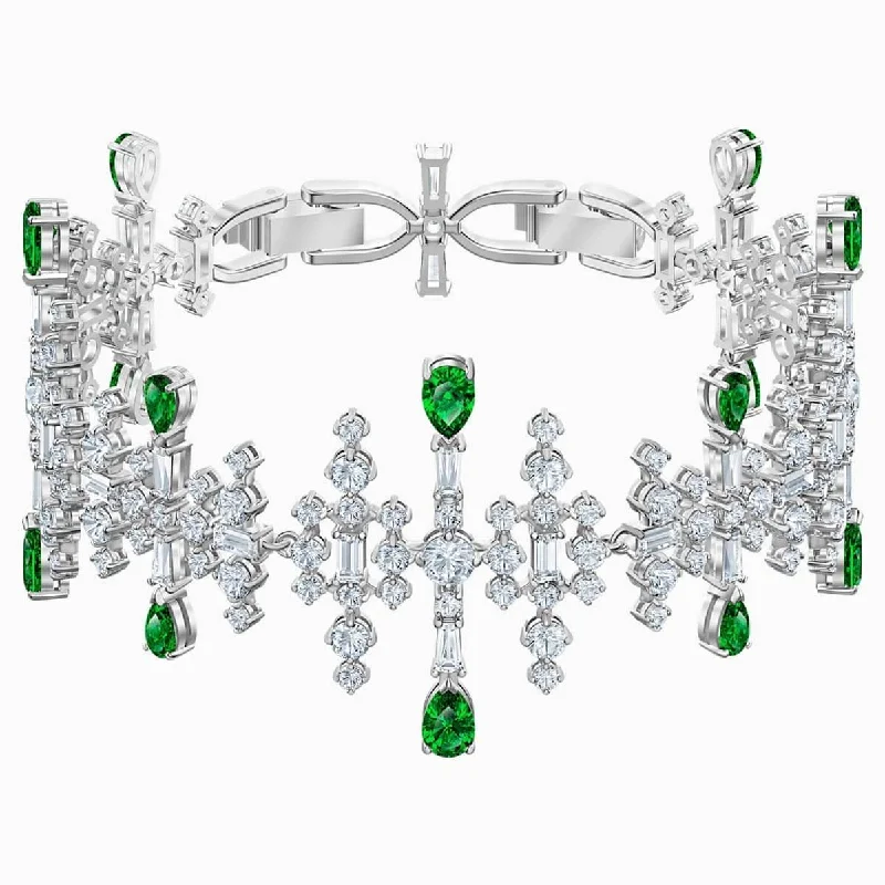 ladies bracelets offers-Swarovski Women's Bracelet - Perfection Green Stones Rhodium Plated | 5507695