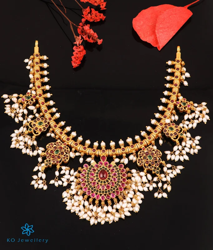 ladies necklaces online shop-The Rakshita Silver Guttapusalu Necklace (Short)