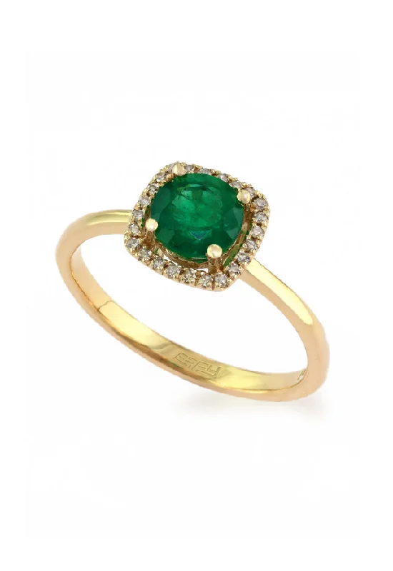 Ladies rings rim glow -Brasilica Yellow Gold Emerald & Diamond Ring, .88 TCW