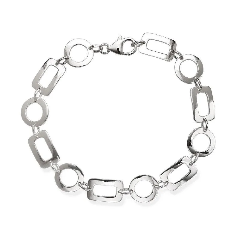 ladies bracelets popular-Sterling Silver Open Square and Circle Alternating Bracelet, 8"