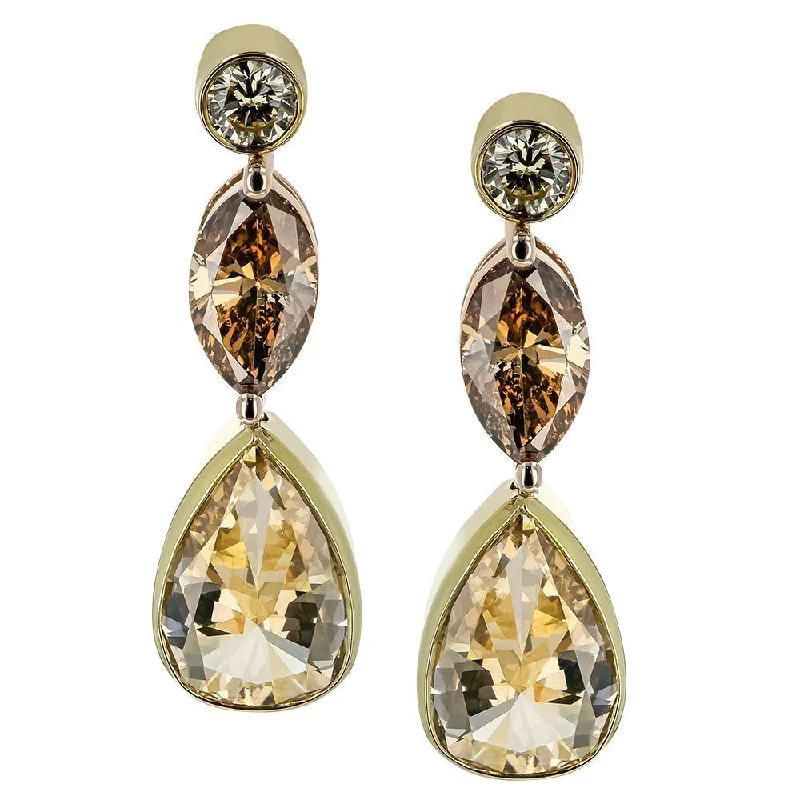 Ladies earrings old charm -JULEVE 18KT 2.63 CTW MULTI COLORED DIAMOND DROP EARRINGS