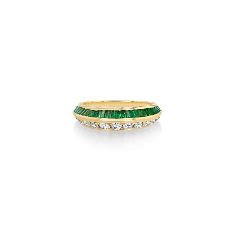 Ladies rings chill charm -White Diamond Pave and Tapered Emerald Baguette Crescent Ring