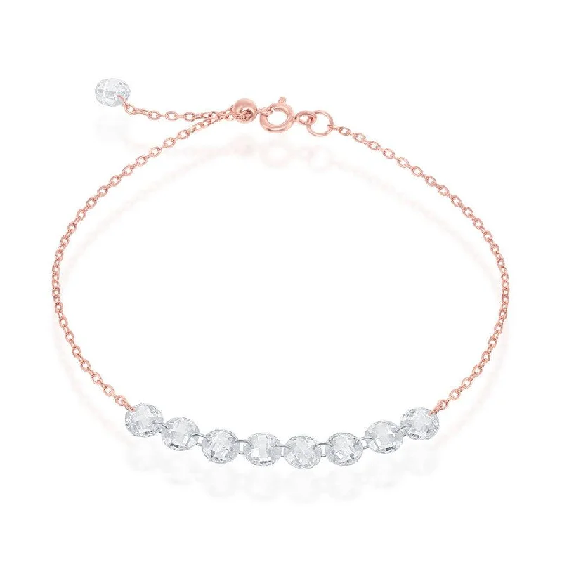 ladies bracelets lab grown-Sterling Silver Rose Gold Plated Linked CZ Bracelet