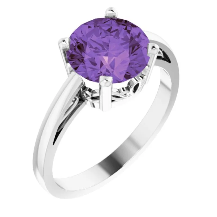 Ladies rings grain shine -14K White Natural Amethyst Ring