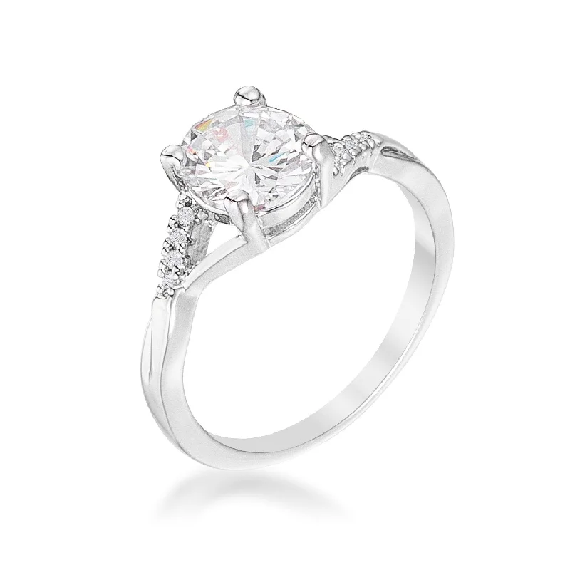 Ladies engagement rings pre wed glow -Grizel Silvertone Simple CZ Engagement Ring | 1.5ct