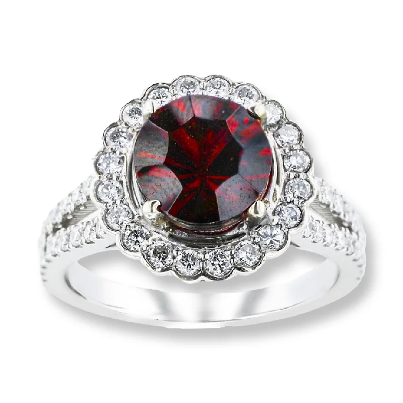 Ladies rings hematite glow -14KT WHITE GOLD 2.32CTW GARNET & 0.71CTW DIAMOND HALO RING