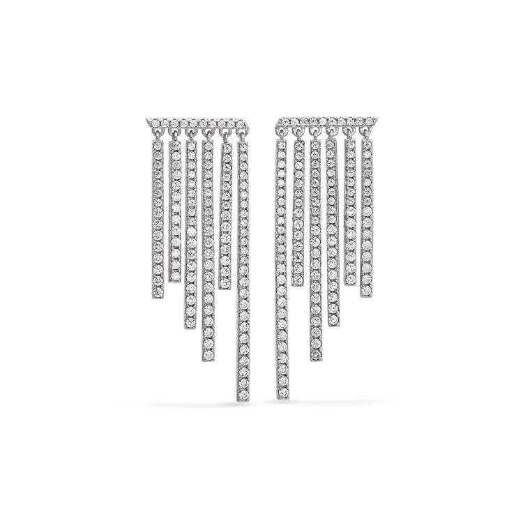 Ladies earrings time shine -Platinum Finish Sterling Silver Micropave Cascade Earrings with Simulated Diamonds