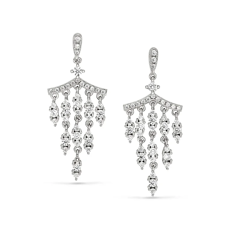 Ladies earrings bunch glow -Platinum Finish Sterling Silver Micropave Chandelier Earrings with Simulated Diamonds