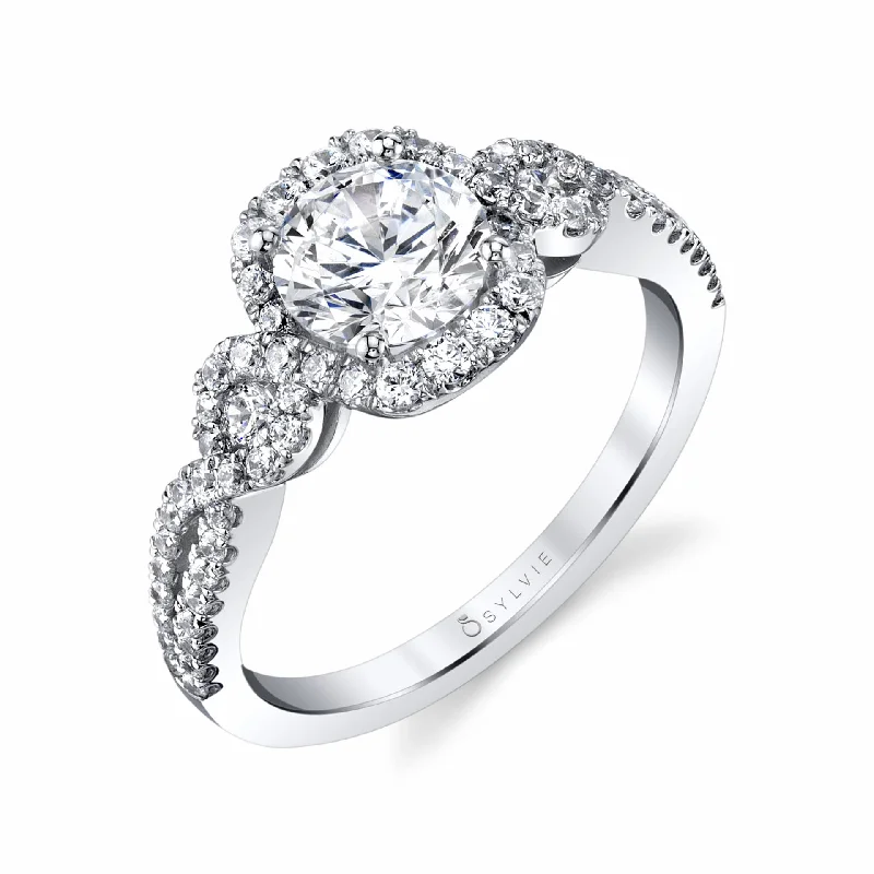 Ladies engagement rings hunt radiance -Sylvie Modern Spiral Engagement Ring With Halo S1808