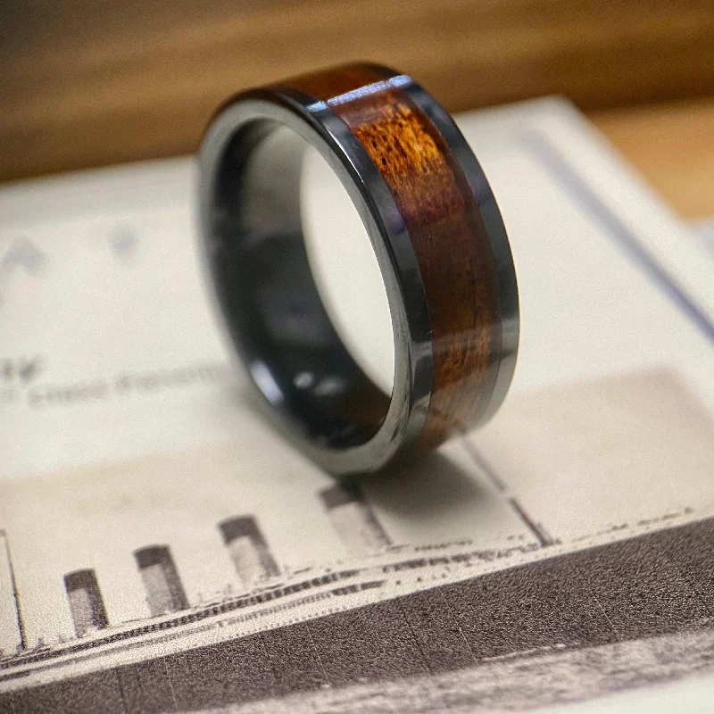 Ladies rings steal radiance -“The Olympic” 100% USA Made Black Ceramic Ring With Wood From The RMS Olympic