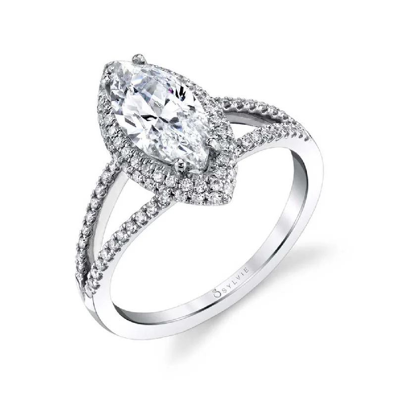 Ladies engagement rings warm radiance -Sylvie Marquise Shaped Engagement Ring With Split Shank SY289-MQ