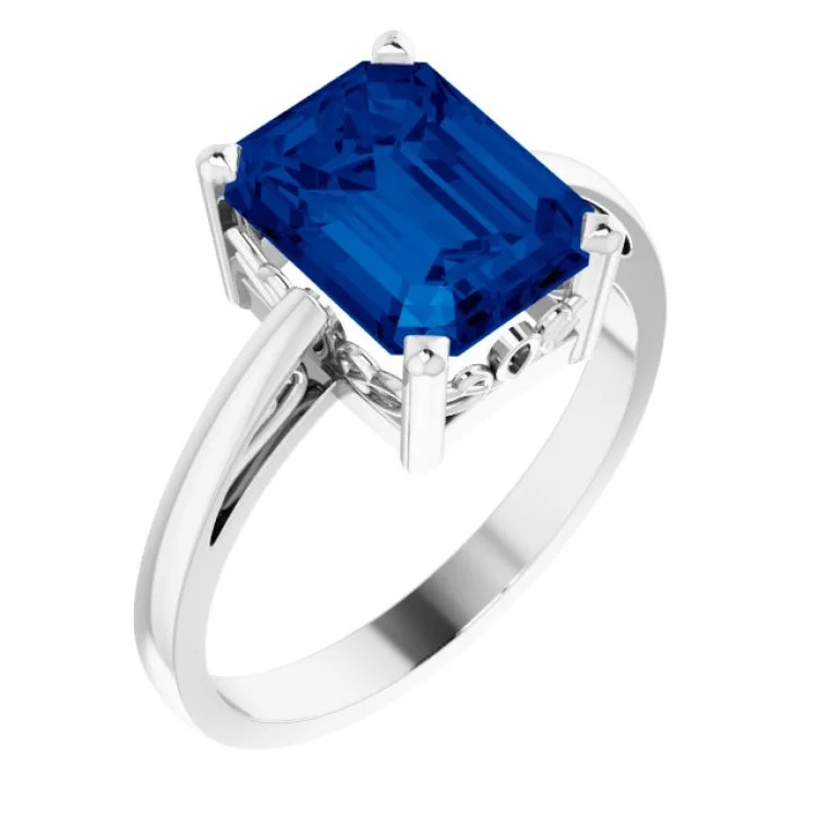 Ladies rings saga radiance -14K White Lab-Grown Blue Sapphire Scroll Setting® Ring