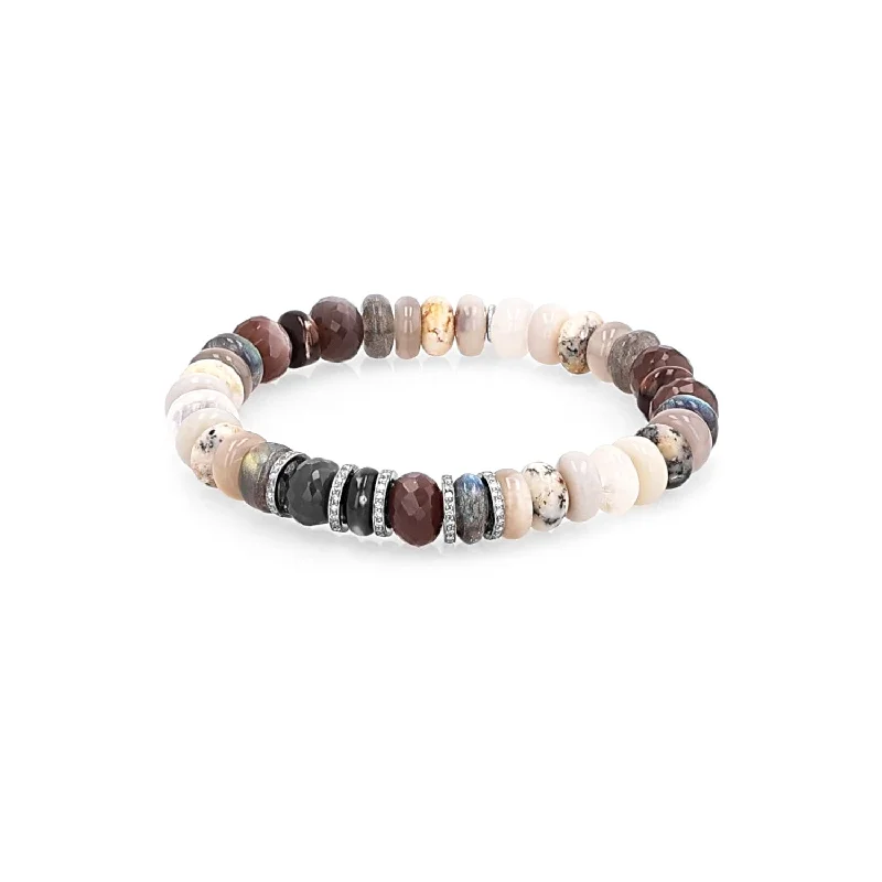 ladies bracelets eco friendly-Neutral Gradient Bead Bracelet with 5 Diamond Rondelles : B0003384