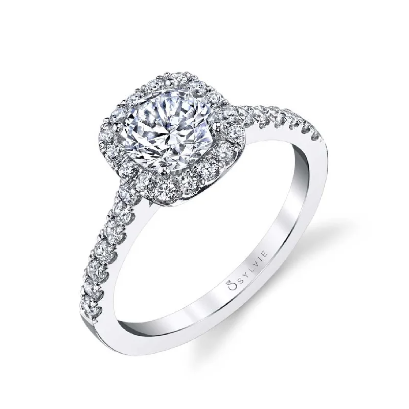 Ladies engagement rings vow charm ring -Sylvie Classic Halo Engagement Ring S1475-CU