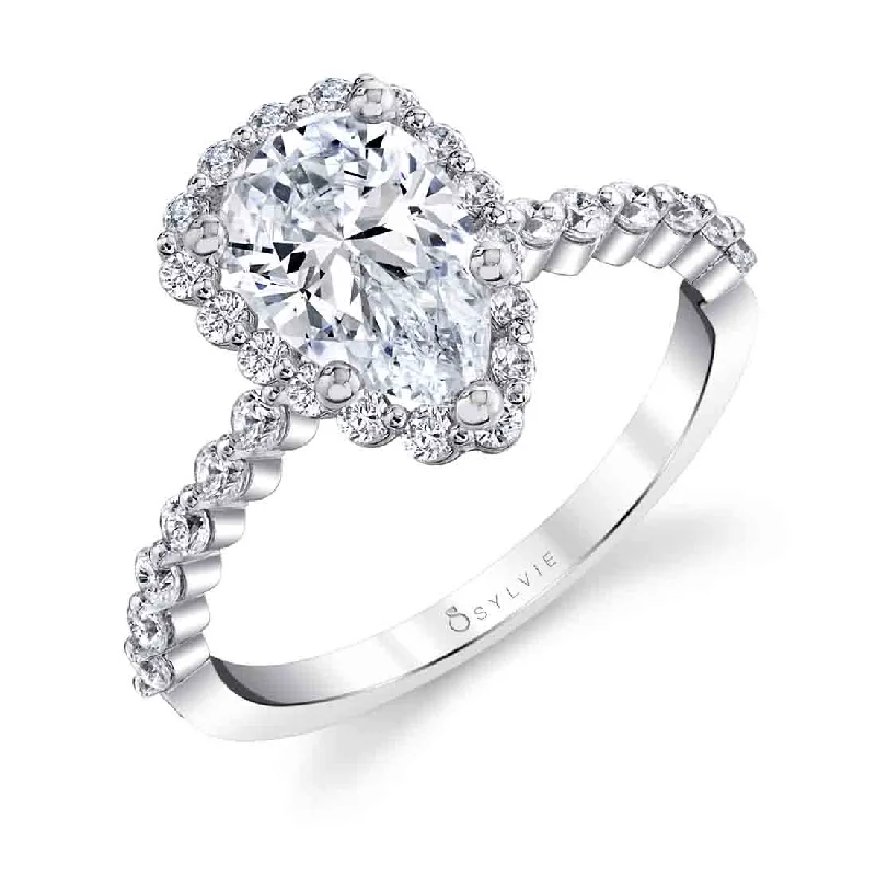 Ladies engagement rings fame shine -Sylvie Pear Halo Engagement Ring S1P14-PS