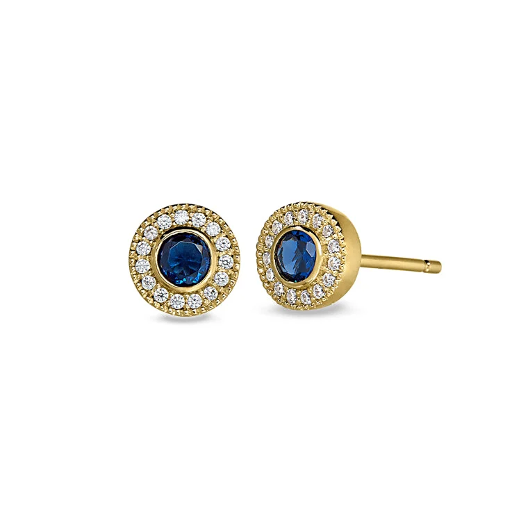 Ladies earrings deal radiance -Gold Finish Sterling Silver Micropave Round Simulated Sapphire Earrings with Simulated Diamonds