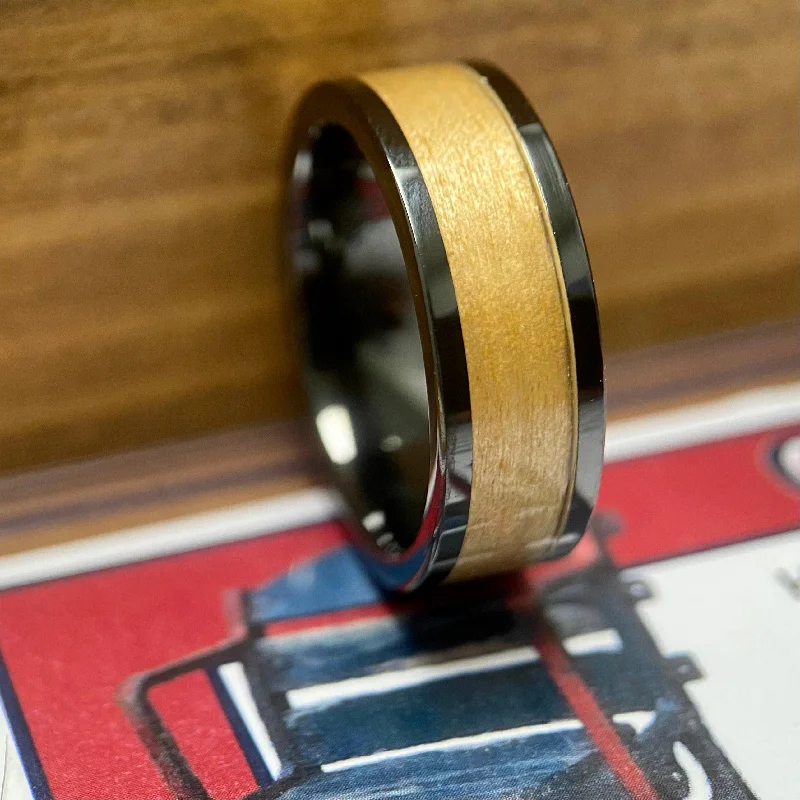 Ladies rings sole edition -"The Boston Grand Slam" 100% USA Made Black Ceramic Ring With Wood From Fenway Park