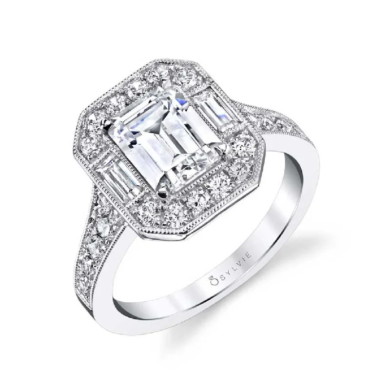 Ladies engagement rings line radiance -Sylvie Vintage Inspired Emerald Cut Engagement Ring S1387