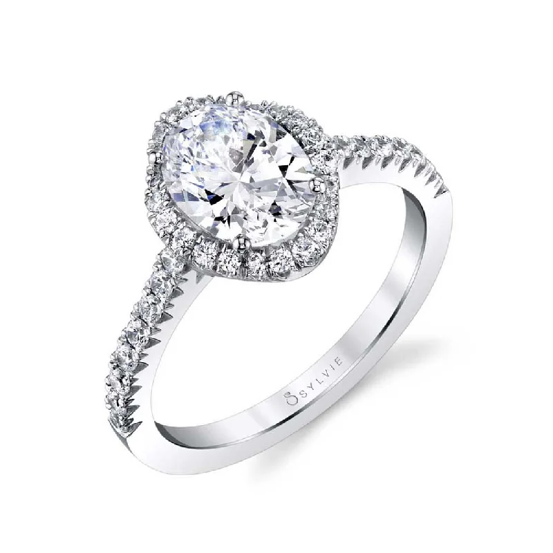 Ladies engagement rings dust shine -Sylvie Oval Engagement Ring With Halo S1805