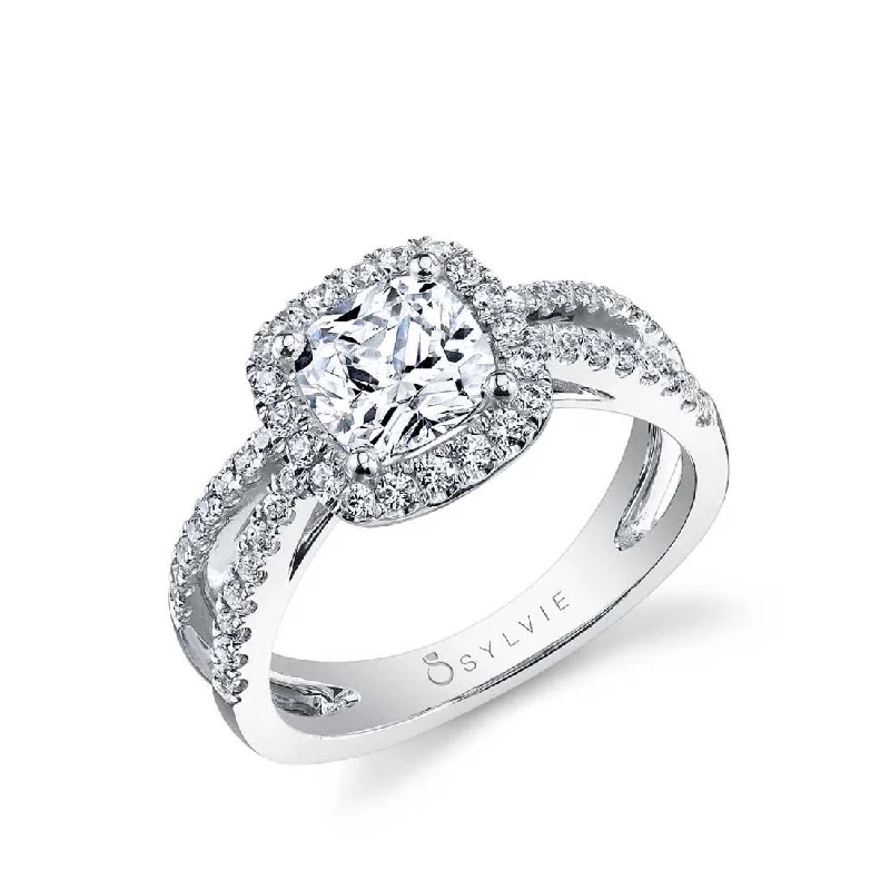 Ladies engagement rings funk charm -Sylvie Split Shank Engagement Ring With Halo S1130