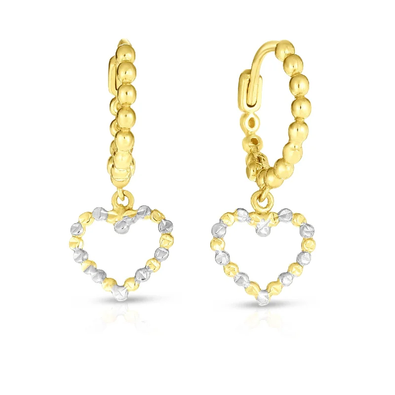 Ladies earrings spark shine -14K Gold Beaded Dangle Heart Drop Earring