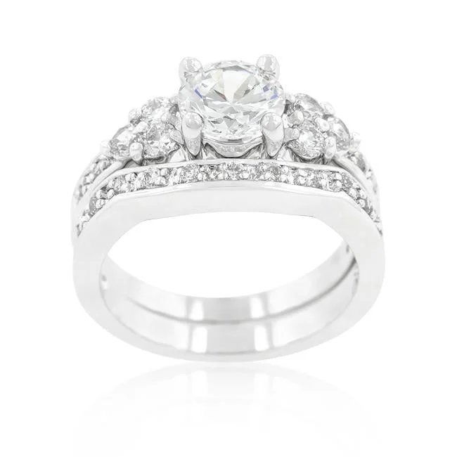 Ladies engagement rings burst radiance -Bella 1ct Round Triplet Stone Engagement Ring Set | 4ct