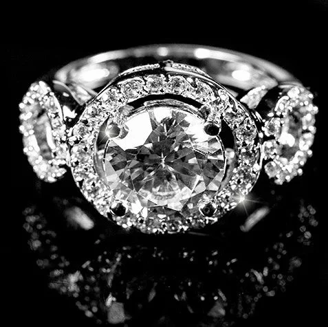 Ladies engagement rings rich shine -Selma 3ct Round Cut Trio Engagement Ring | 6ct