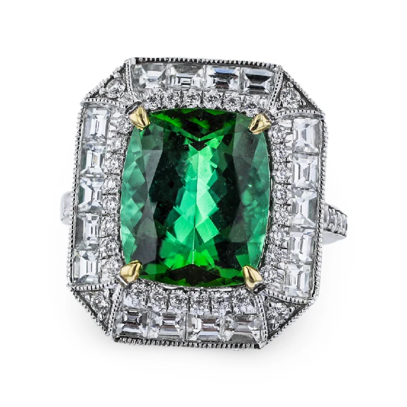 Ladies rings orbit glow -JULEVE 18KT WHITE GOLD 4.98CT TOURMALINE & 1.51CTW DIAMOND HALO RING