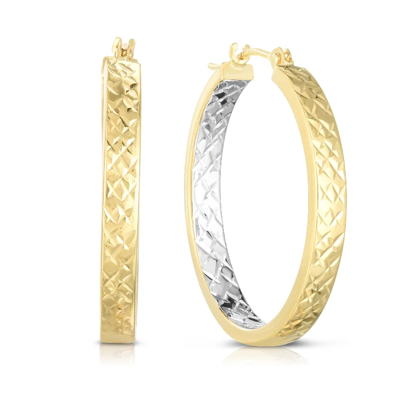 Ladies earrings epic radiance -14K Yellow & White Gold Diamond Cut Hoop Earring