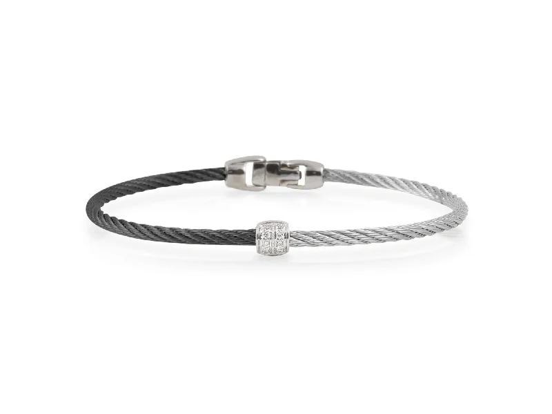 ladies bracelets detailed-ALOR Black & Grey Cable Colorblock Barrel Station Bracelet