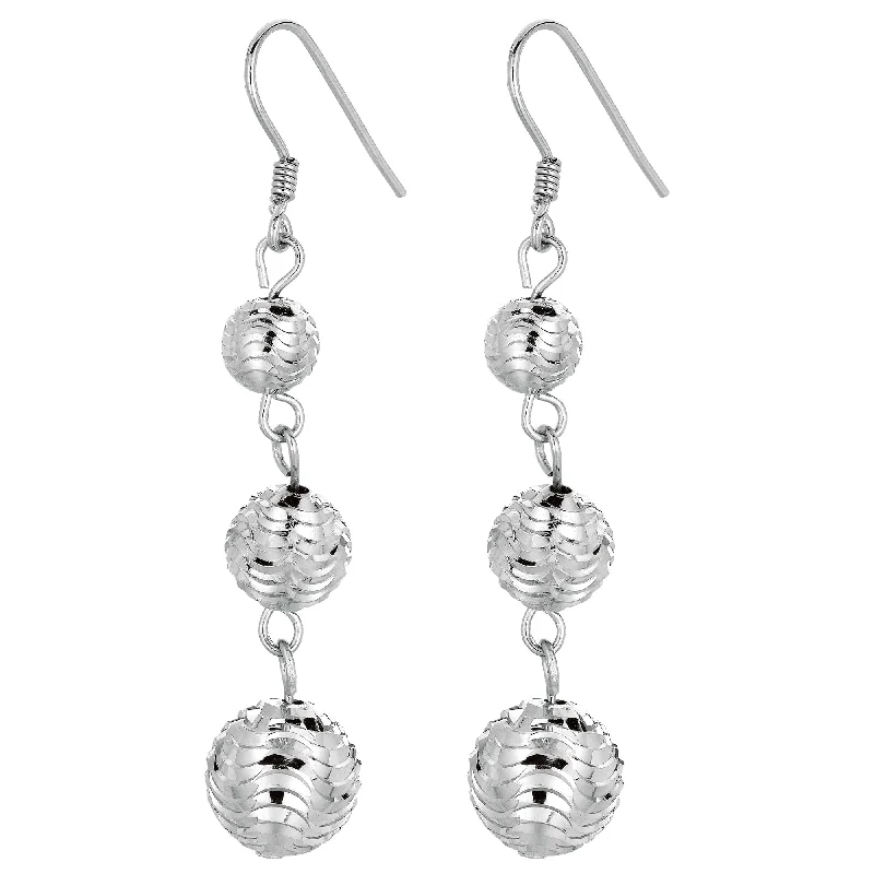 Ladies earrings loop shine -Silver Graduated Beads Drop Earring