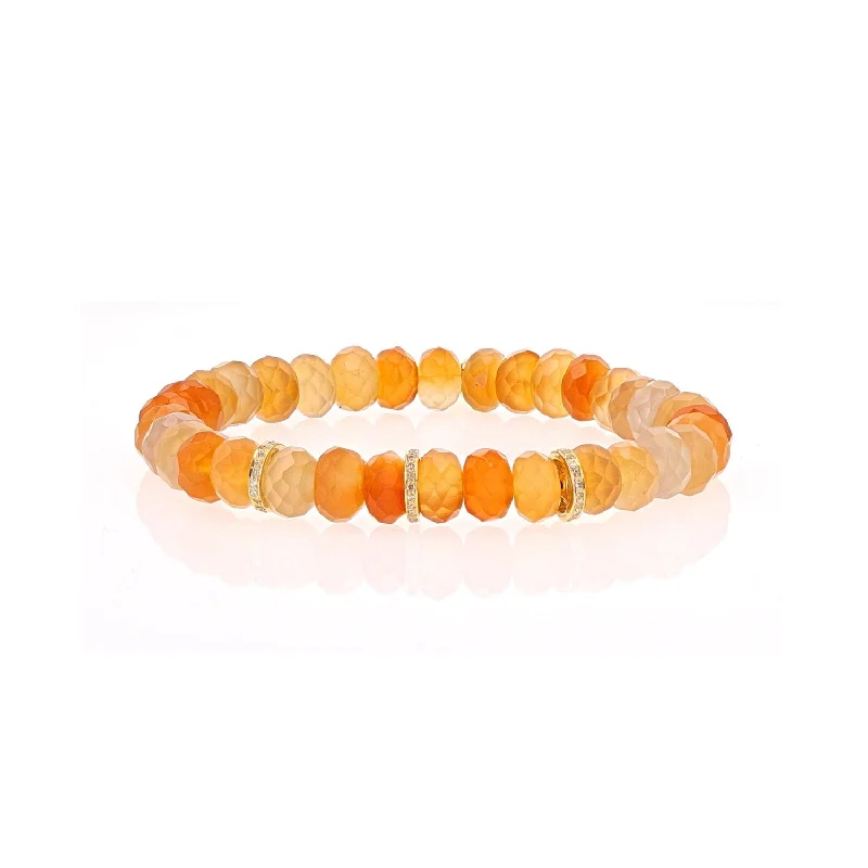 ladies bracelets best seller-14k Carnelian Beaded Bracelet with 3 Diamond Rondelles - 8mm  BG001009