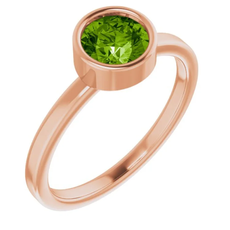 Ladies rings milestone shine -14K Rose 6 mm Natural Peridot Ring